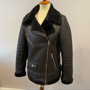 Vero Moda Faux Shearling MOTO Jacket with Faux Fur Lining